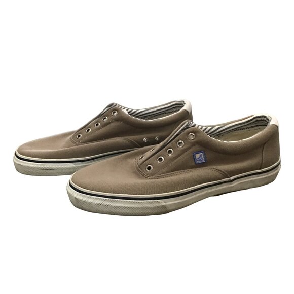 SPERRY- MENS TAN TOP SIDER SLIP ON LACELESS SNEAKER SHOE SIZE 11.5 - Picture 4 of 8